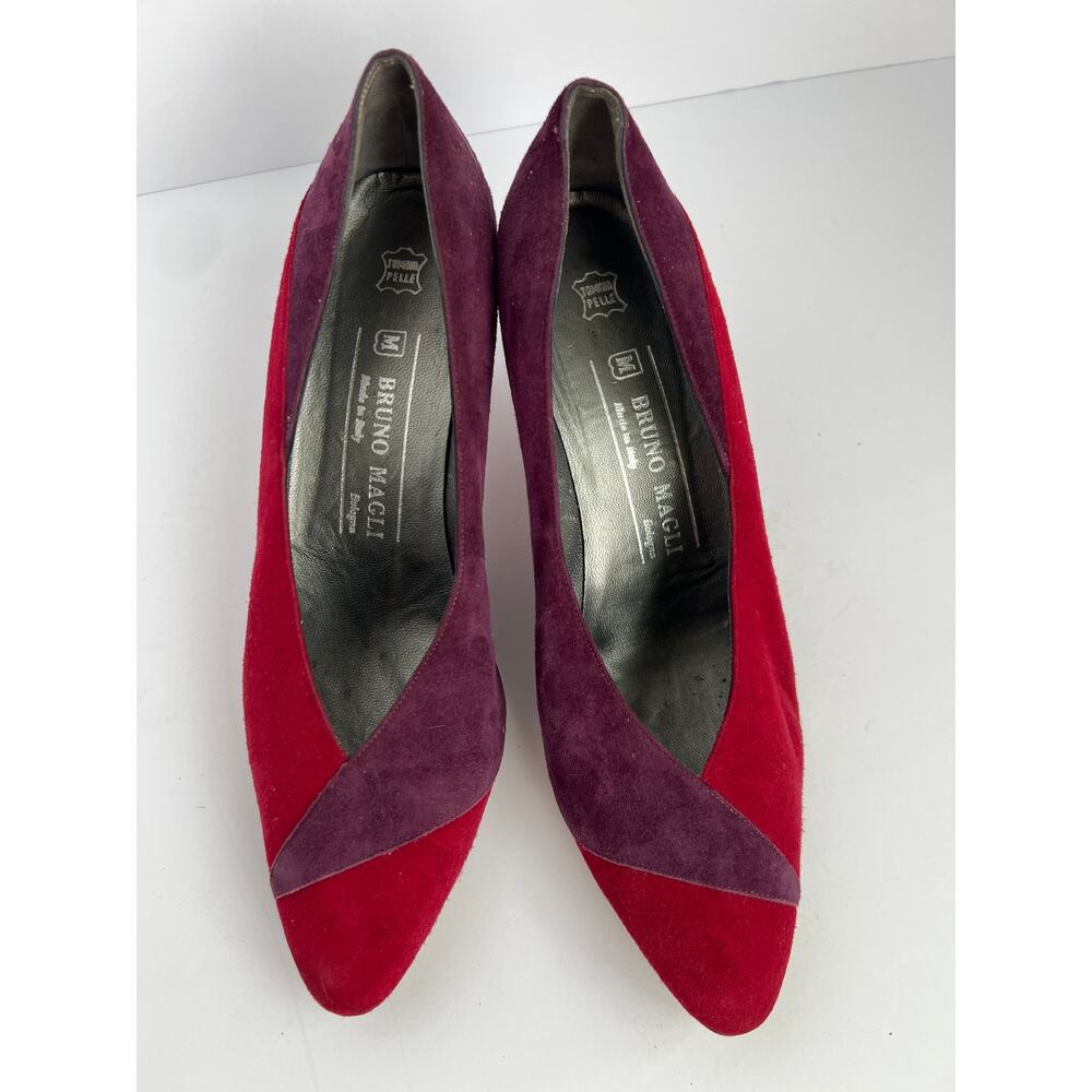 VTG Bruno Magli Italy Colorblock Suede Pumps | Red & Plum | Size 7.5B